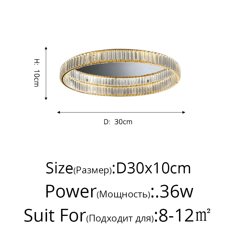 suspension lumineuse moderne or transparent cristaux led télécommande élégante salon chambre
