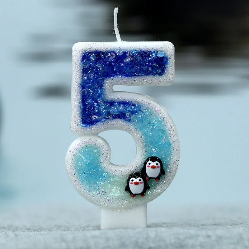 bougies chiffre glitter penguins blanc bleu noir décoratives animaux adhésives relief thèmes