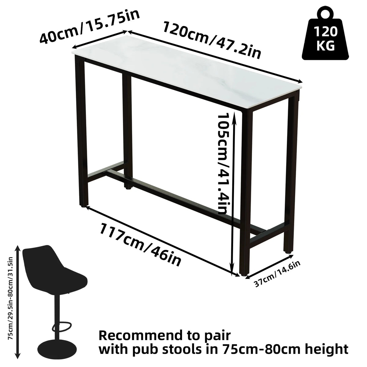 table haute moderne marbre blanc pieds métal noir tabourets minimaliste