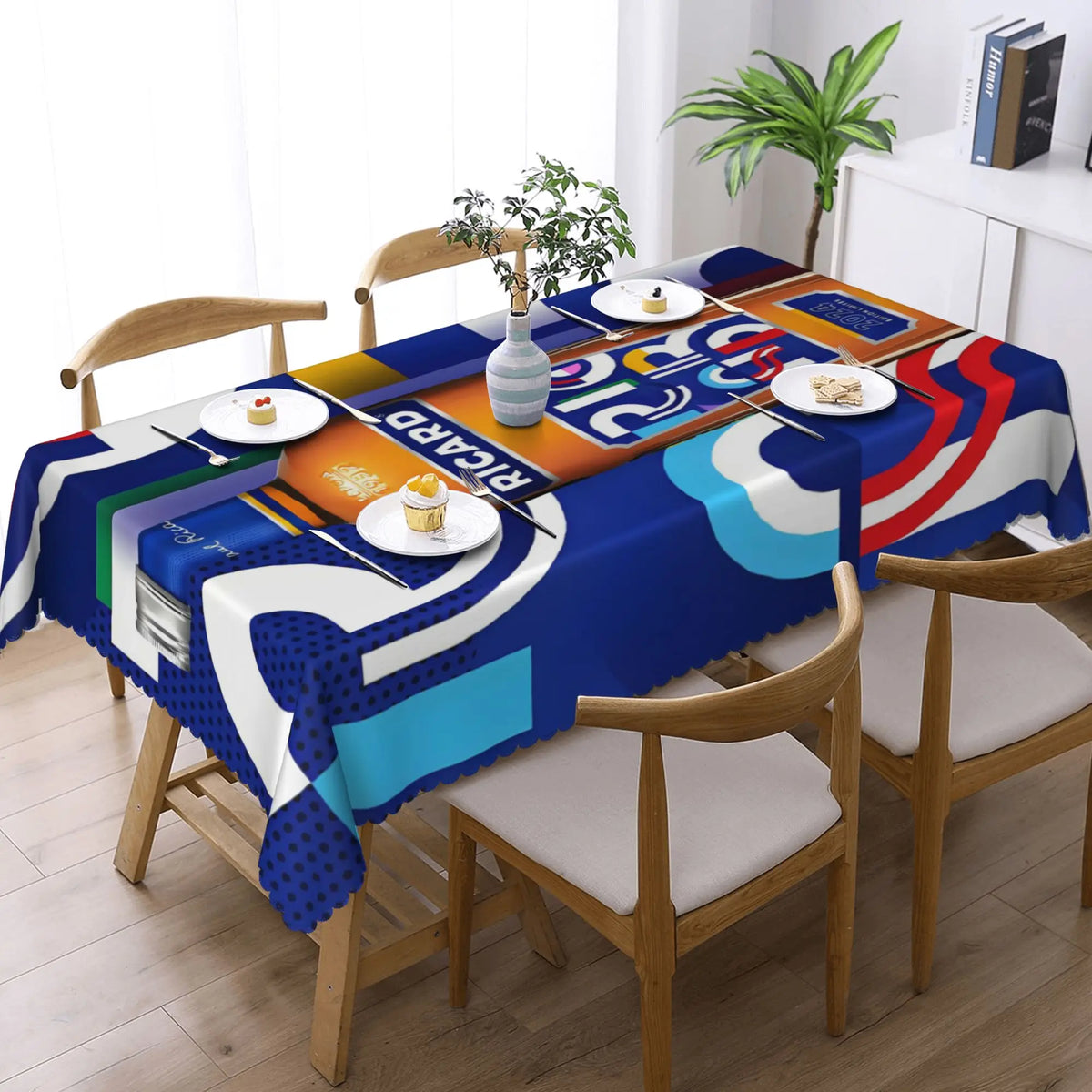 nappe table bleu marine logo ricard moderne imperméable résistance taches 66x183cm