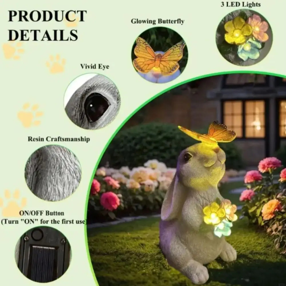 statues decoratives jardin lapin chat papillons lumiere led exterieur impermeable vent pluie
