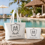 sac main toile blanche pochette logo poignées détachables fermeture éclair