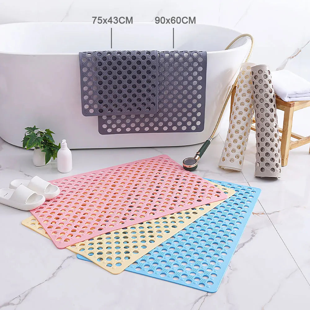 tapis bain antidérapant moderne perforations trou drainage adhésif rose jaune gris bleu beige