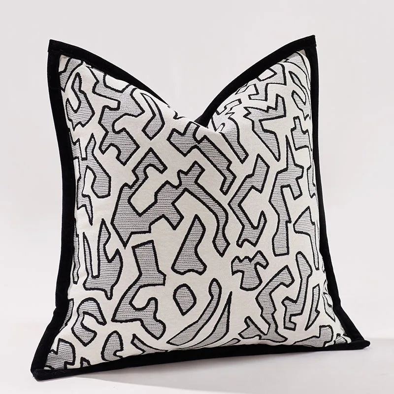housse coussin carré blanc noir motif géométrique nordique polyester contemporain décoration intérieure voiture sofa