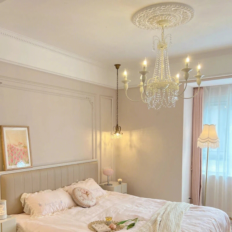 lustre cristal blanc chambre salon classique suspension ampoules led encastrée