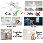 ventilateur led blanc moderne télécommande base e27 lumiere variable flux faible facile chambre salon