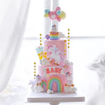 décorations gâteau anniversaire licorne arc ciel papillon fleur rose blanche enfantines cérémonie festives