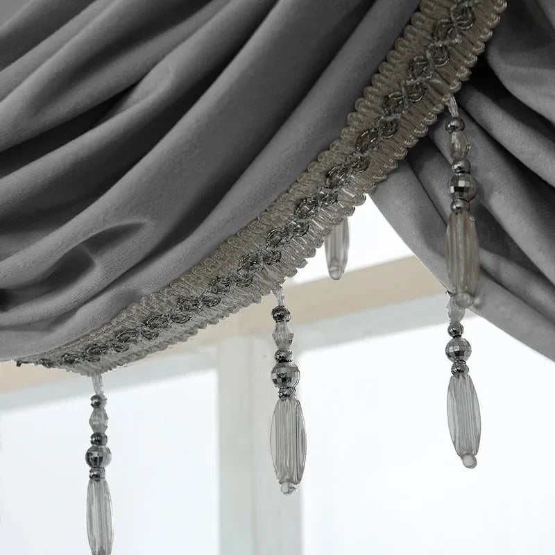 rideau élégant rose clair gris soie opacité fenêtre tulle inclusion franges