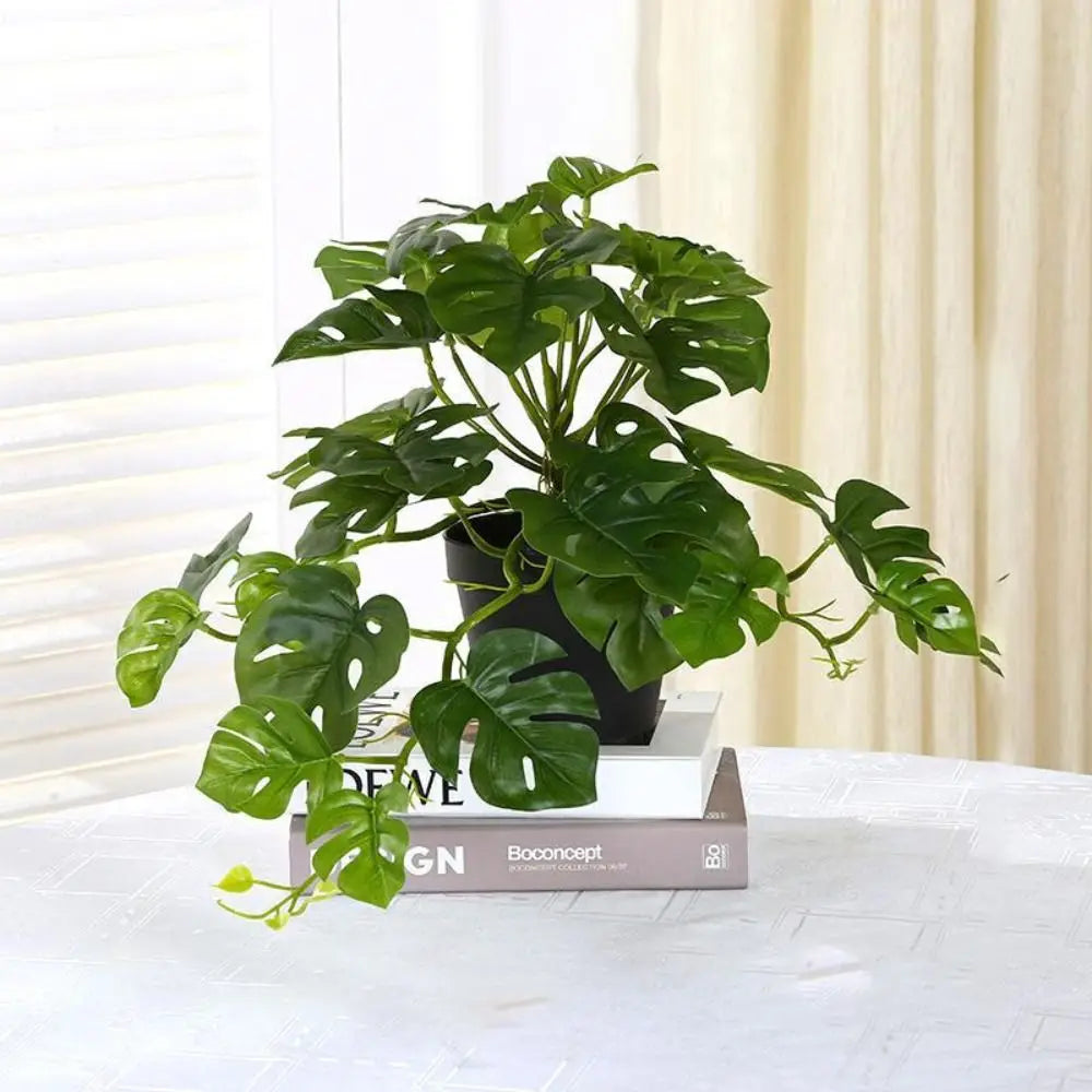 plante artificielle feuilles vertes moderne pot rouge extérieur intérieur décoration