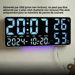 horloge murale digitale noir bleu vert compte rebours température humidité moderne lumineuse