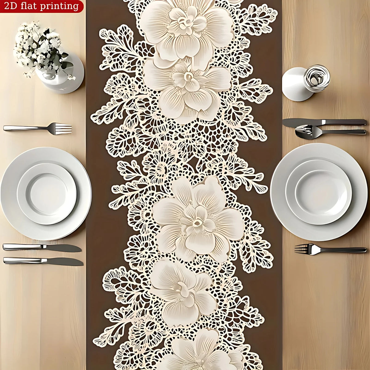 nappe décorative marron fleur dentelle semi transparente vintage table manger
