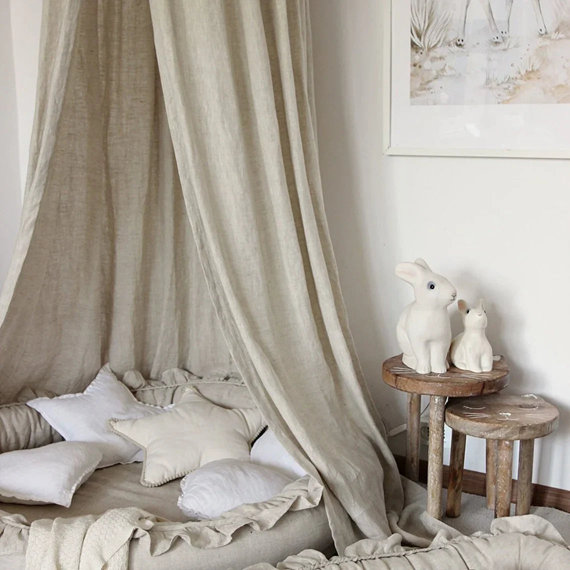 tente lit bébé bohème coton lin rose rouille beige gris blanc