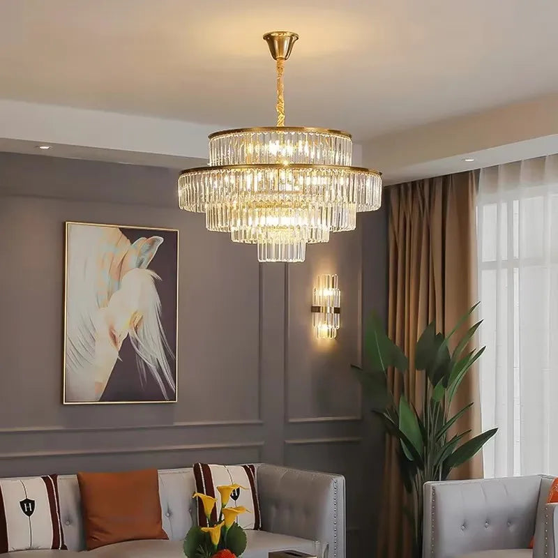 lustre classique doré cristal led 4000k 3000k 6000k transparent salon chambre