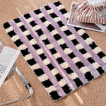 tapis violet moderne carreaux géométriques polyester absorbant antidérapant résistant saleté