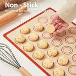 tapis cuisson silicone macarons cercles imprimés beige rouge moderne