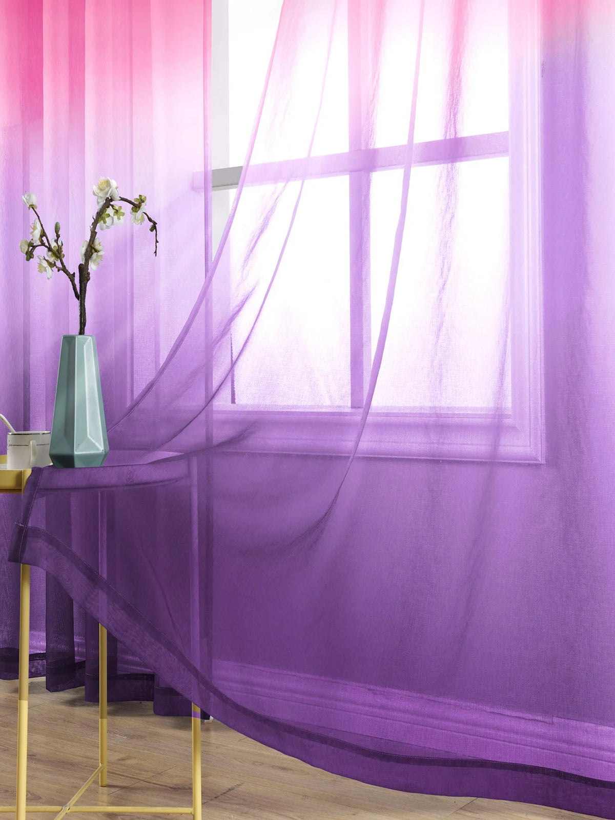 rideau dégradé rose violet moderne polyester translucide fenêtre chambre salon