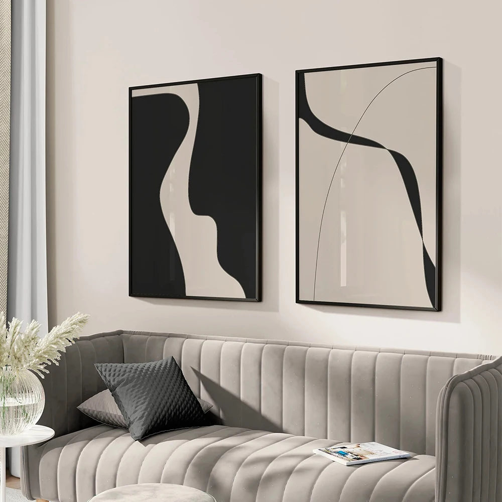 affiche abstraite moderne minimaliste noire blanche beige salon chambre enfant decoration murale