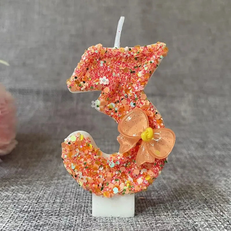 bougie anniversaire chiffre orange paillettes multicolores décoration brillante fleur centroide