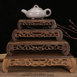 support bois sculpté motifs floraux traditionnel marron foncé objets décoratifs affichage thé
