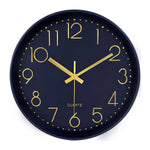 horloge murale moderne quartz aiguille cadran blanc cadre doré numeros 3d relief 10 12