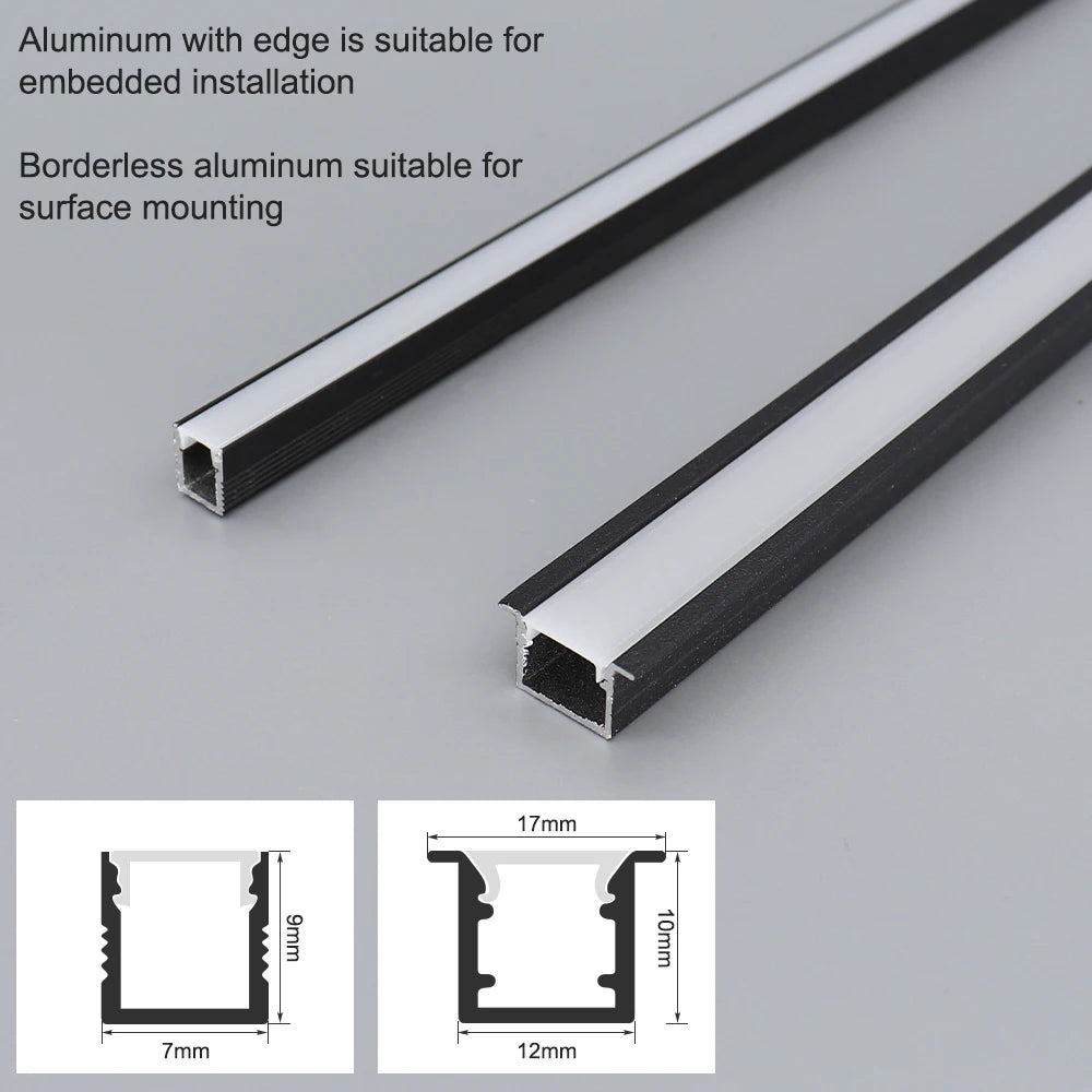 profils d'éclairage led aluminium blanc noir clips moderne 7mm 9mm 10mm 12mm