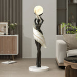 statue femme lune lampadaire moderne résine blanc noir bleu marron ondulé led minimaliste