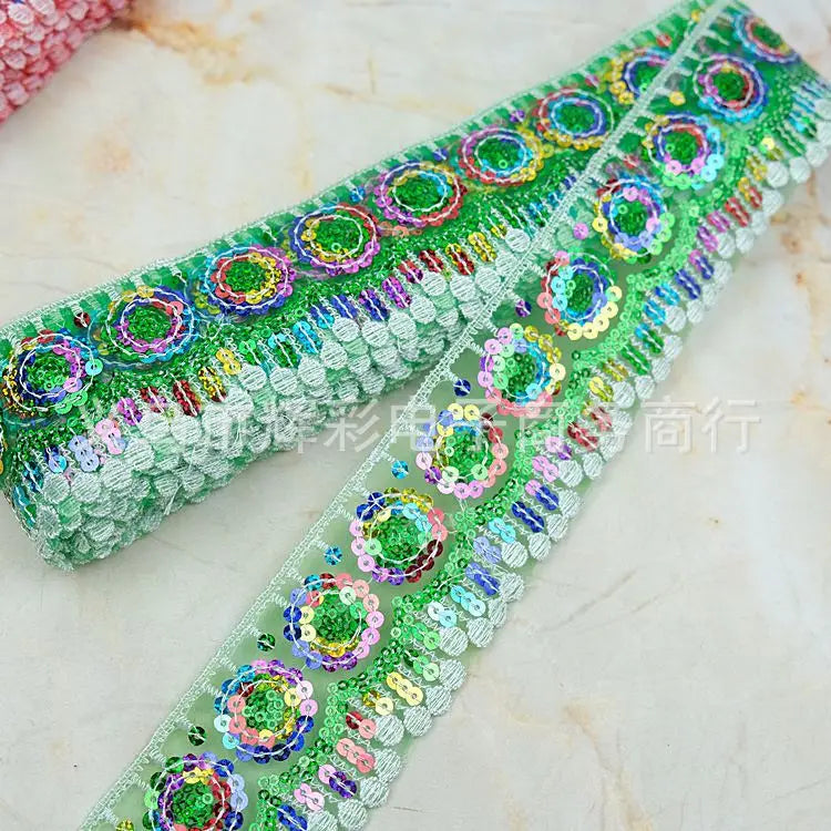 ruban décoratif fleuri sequins rose noir vert élégant mariage festif