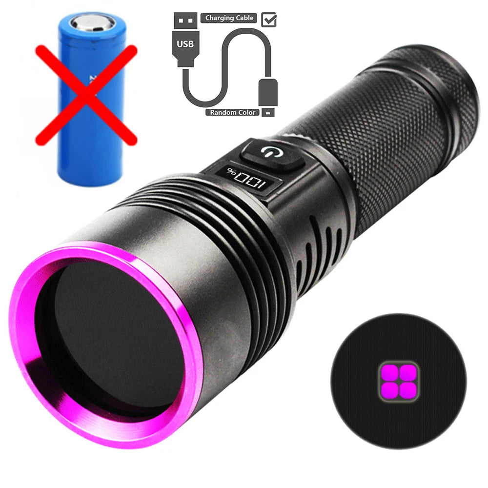 lampe torchon uv led rechargeable anti choc autodéfense affichage lcd texture anti glisse noire
