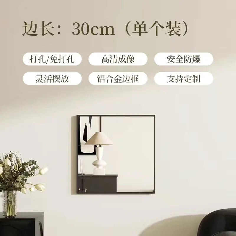 miroir mural moderne minimaliste noir blanc quadrillage rond chambre salon