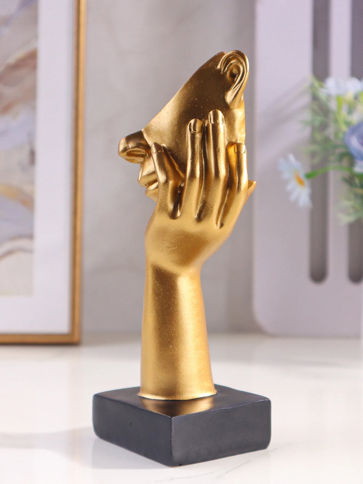 statue décorative moderne or noir abstrait main face chambre salon art ornement chambre
