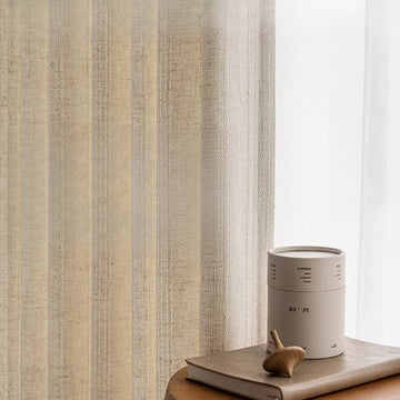 rideau occultant beige clair rayures horizontales fines moderne salon chambre tissu polyester épais