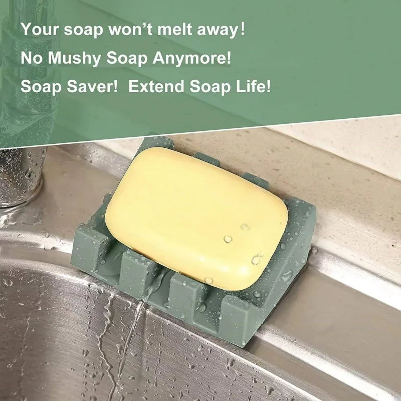 support savon vert moderne adhésif salle bain cuisine éponge savonnette rangement opacité vert gris