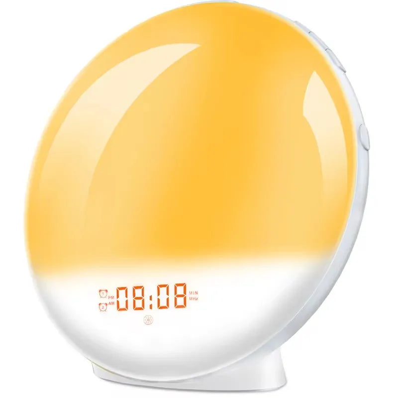 lampe réveil lumineuse simulation lever soleil radio fm horloge numérique veilleuse écran led moderne