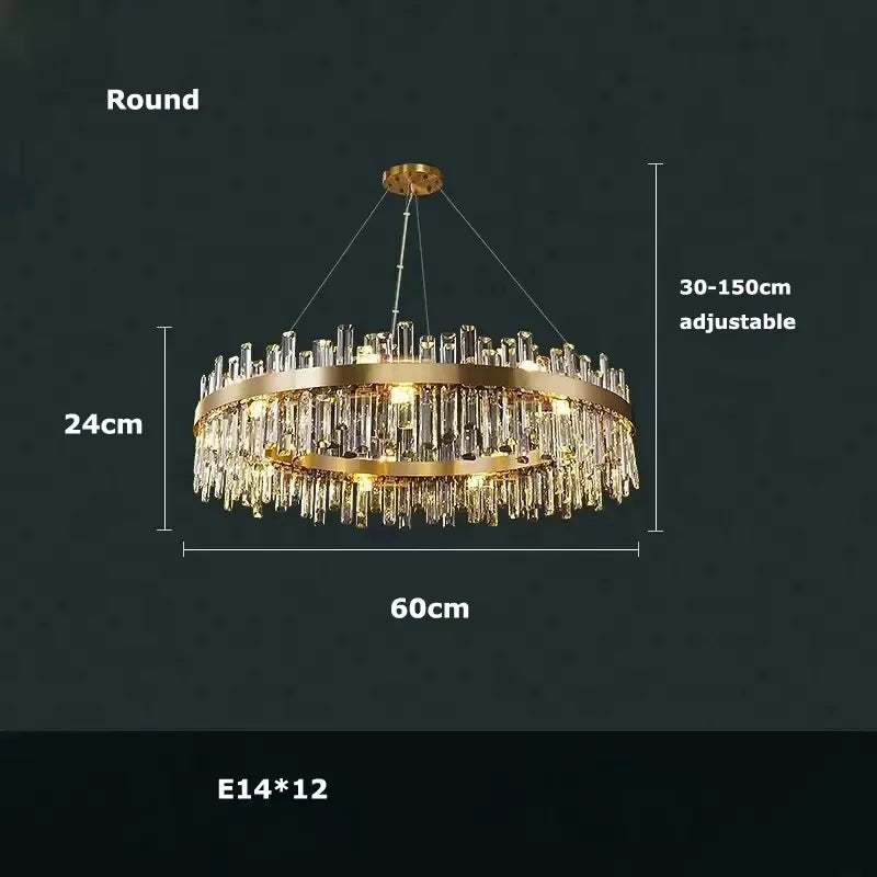 Suspension lumineuse moderne cristal doré transparent lumière LED brillante salon chambre cuisine