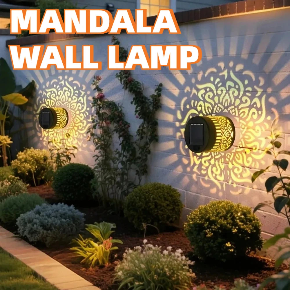 lampe murale solaire led moderne mandala noir doré extérieure hydrofuge instructions inclusées