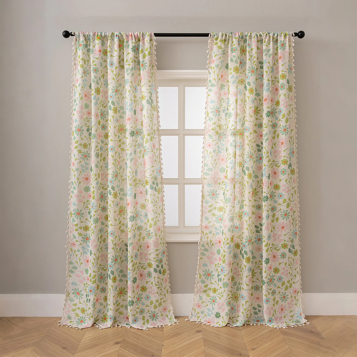rideau fleuri transparent polyester moderne maison blanc vert bleu rose orange