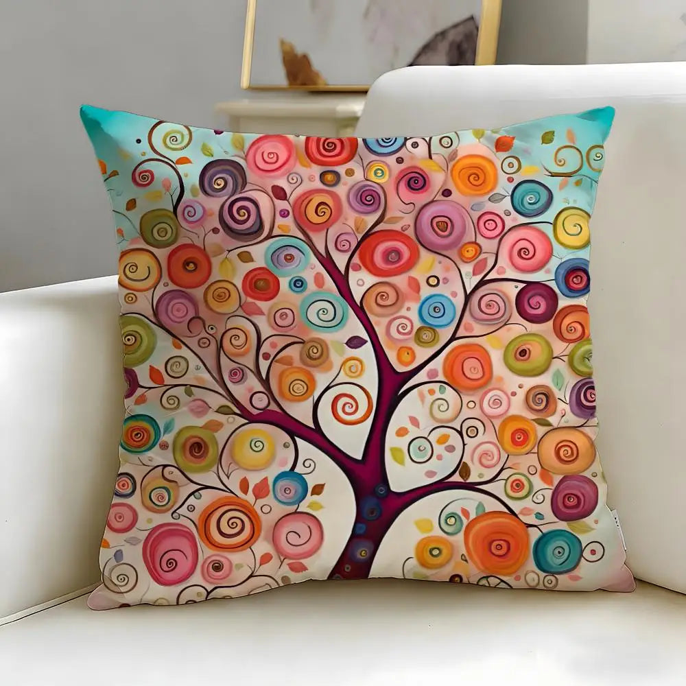 housse coussin multicolore arbre abstrait moderne polyester 45x45cm zip invisible facile laver canapé lit
