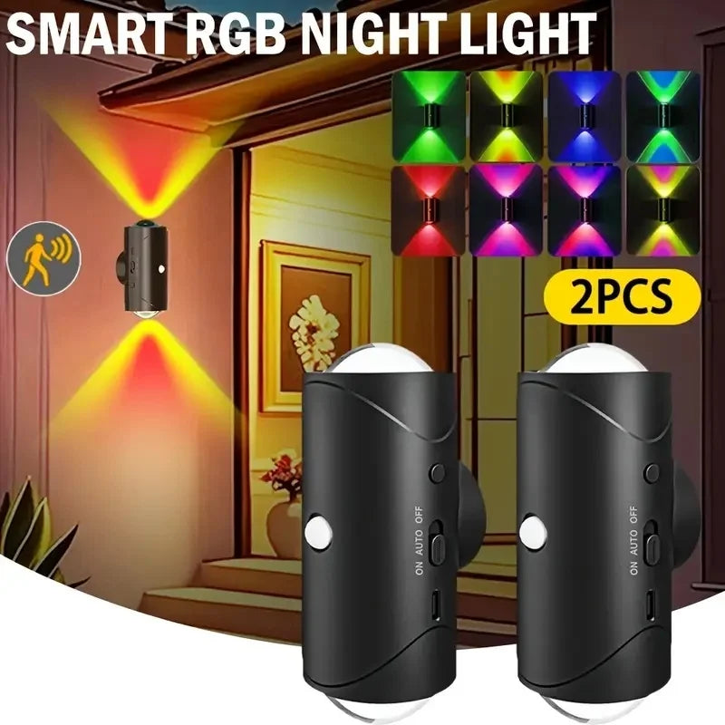 lampe murale rechargeable capteur mouvement modes éclairage led adhésif indicateur charge type