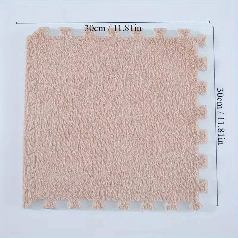 tapis modulable carreaux géométriques gris blanc doux moelleux moderne clips 30cm 30cm