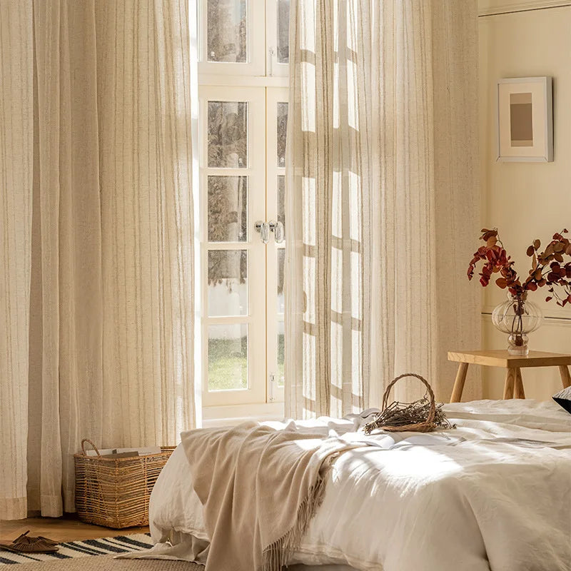 rideau polyester rayé semi transparent moderne minimaliste beige clair maison pièces