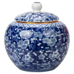 pot thé céramique bleu marine blanc fleurs dorées couvercle classique