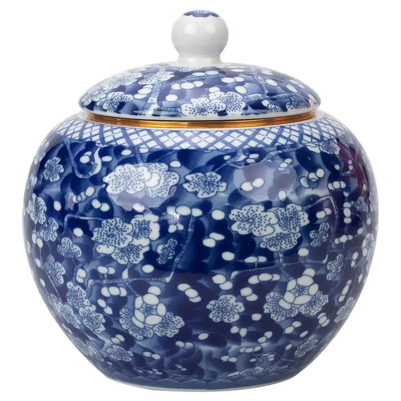pot thé céramique bleu marine blanc fleurs dorées couvercle classique