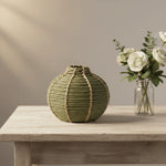 vase tissé rustique vert orange marron clair artisanal fleurs décoration maison