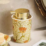 distributeur savon liquide mousse floral vintage blanc rouge vert or