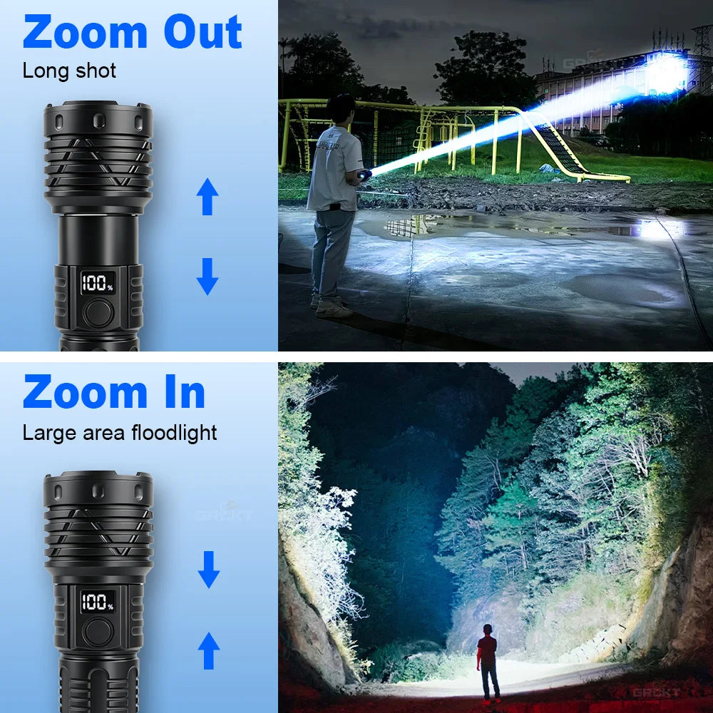 torche rechargeable led ultra puissante 300w lumineuse survie camping travail