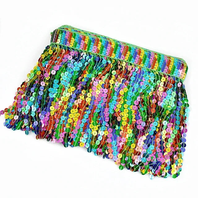 frange pailletée multicolore dentelle perlée élastiquée jupe élégante décoration vêtement textile maison DIY