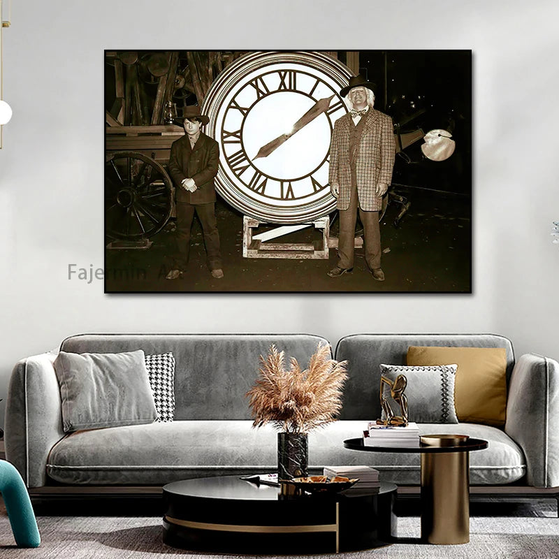 horloge murale vintage noir blanc numéros romains sans cadre decoration intérieure toile impression vertical