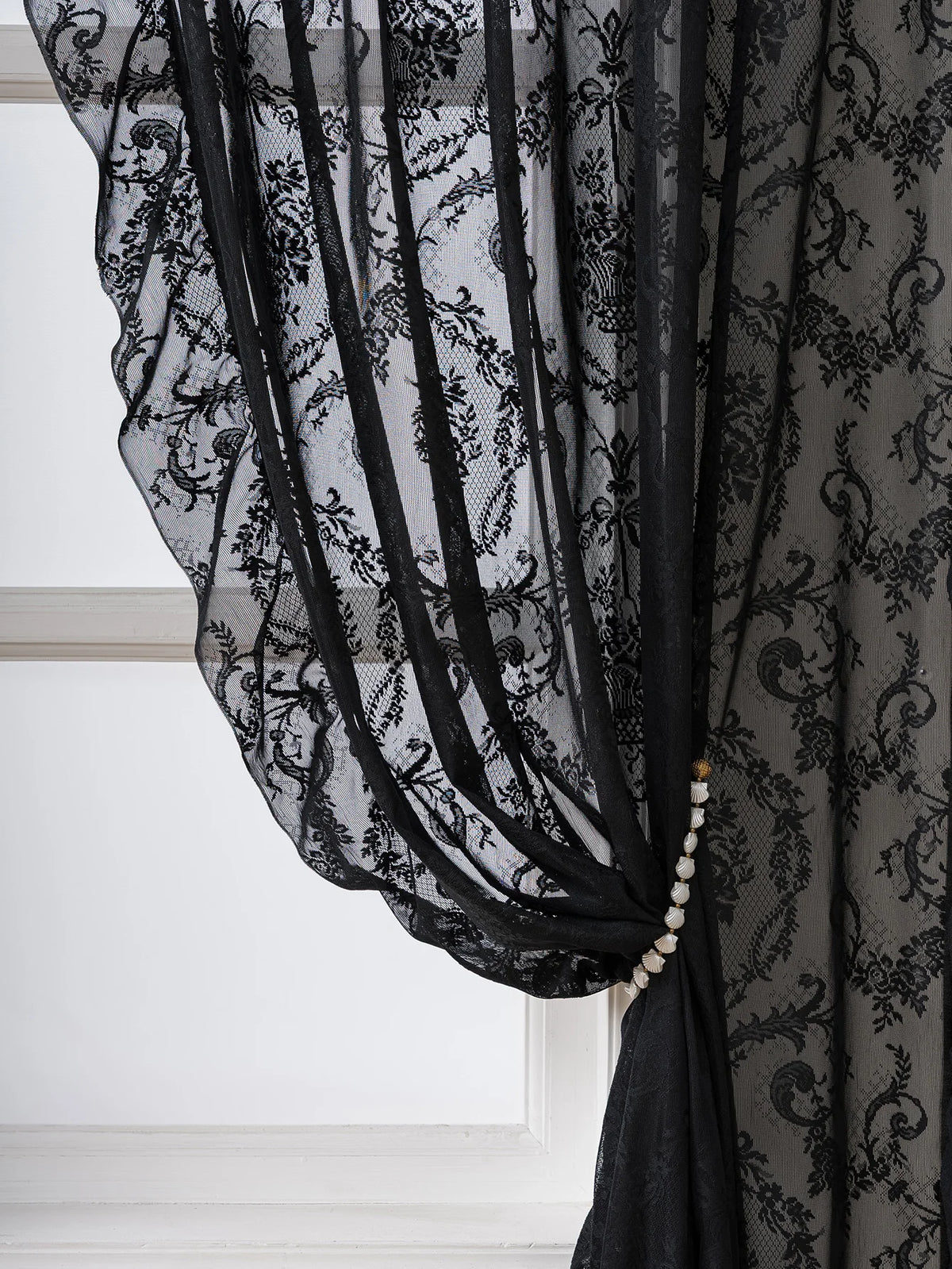 rideau noir transparent broderie florale classique anneaux décoratives polyester chambre salonhôtel