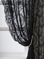 rideau noir transparent broderie florale classique anneaux décoratives polyester chambre salonhôtel