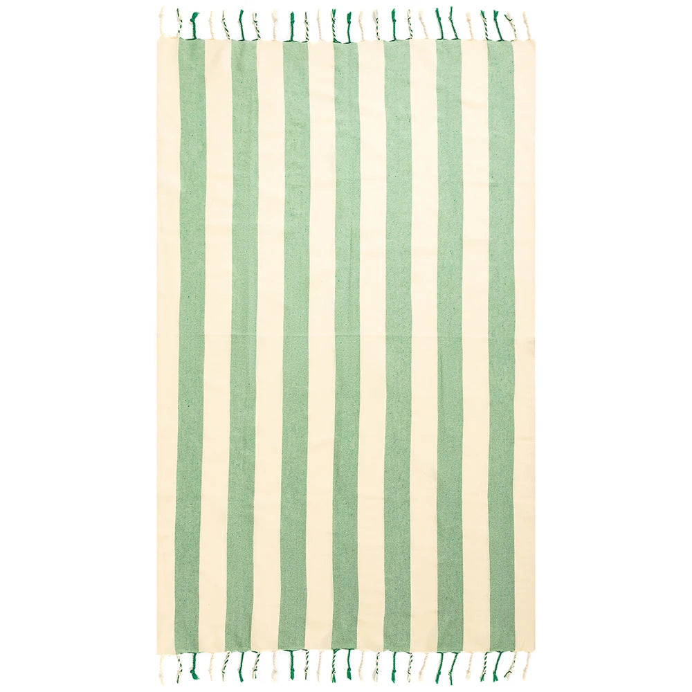 serviette plage coton vert clair beige rayures moderne absorbante entretien facile océan noël franges